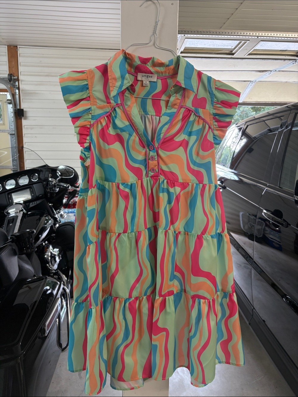 Umgee Multicolor Wavy-Print Tiered Mini Dress